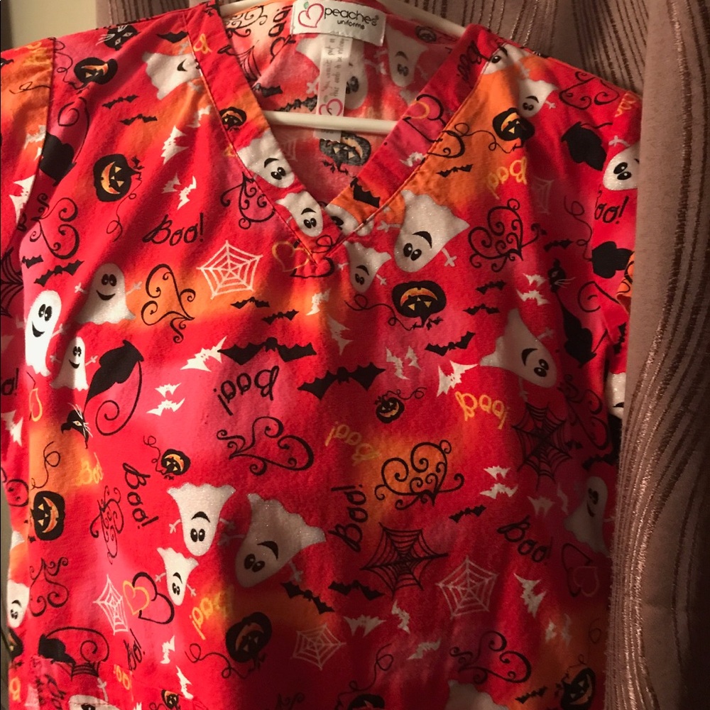 Peaches Uniforms Black and Pink Graphic Short Sleeve Blouse